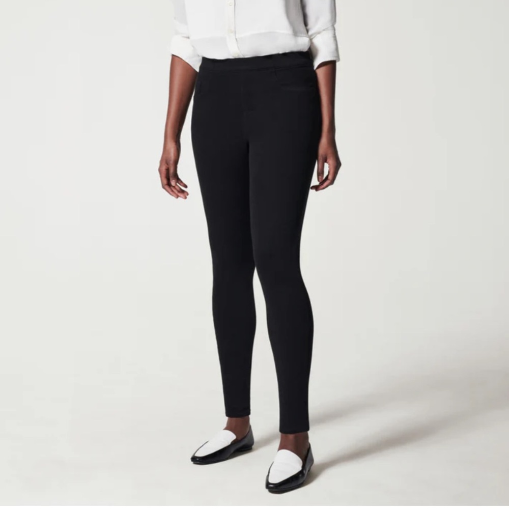 Spanx Jean-Ish Ankle Leggings Pull On Mid Rise back pockets Black size Medium